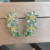 Fashion Pink Flower Ear Clips with Piercing for Women