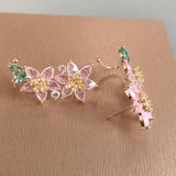 Fashion Pink Flower Ear Clips with Piercing for Women