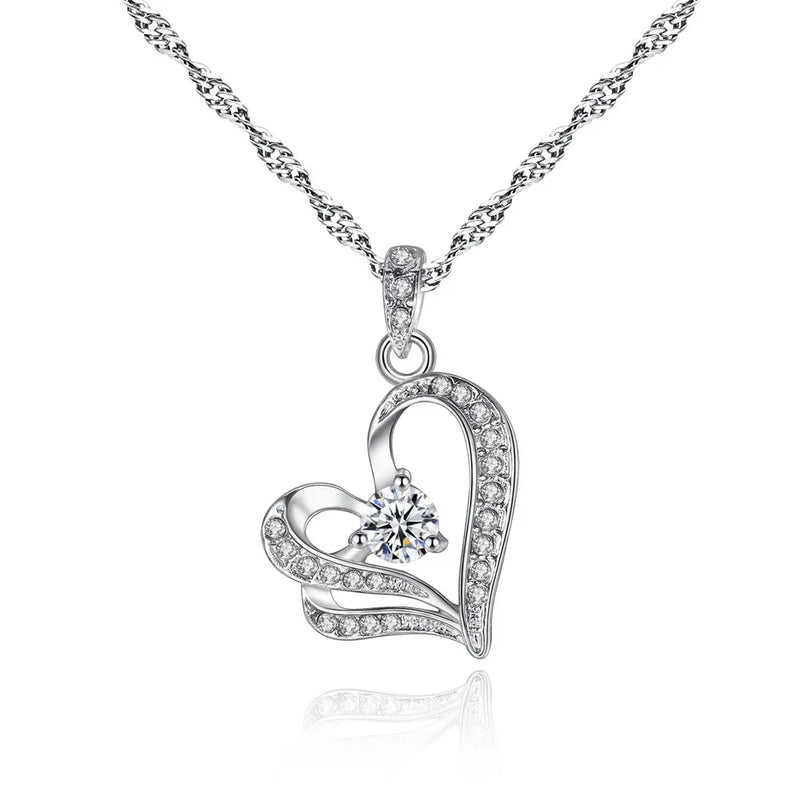 Crystal Double Hearts Necklace for Women Wedding Jewelry