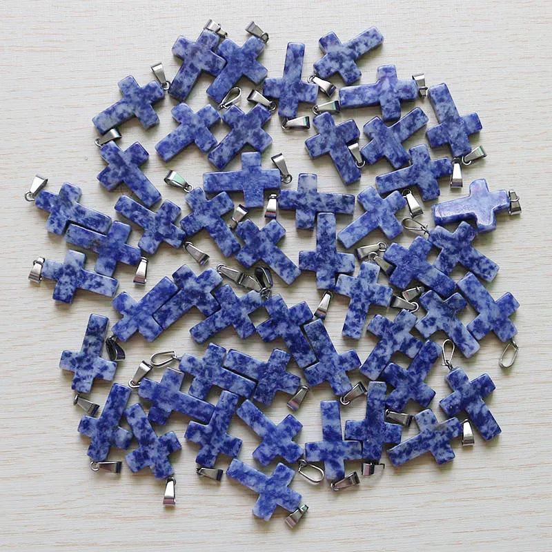 Natural Crystal Quartz Cross Necklace 25pcs Stone Pendants Charms