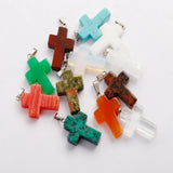 Natural Crystal Quartz Cross Necklace 25pcs Stone Pendants Charms