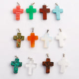 Natural Crystal Quartz Cross Necklace 25pcs Stone Pendants Charms