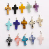 Fubaoying Cross Pendant Charm Necklace Natural Agates Stone