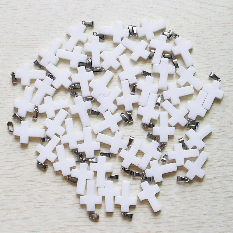30Pcs Natural Jades Stone Cross Pendants DIY Jewelry Making Gift