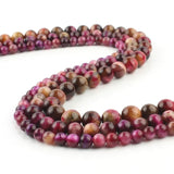 Fuchsia Bicolor Tiger Eye Stone Round Spacer Beads 15''