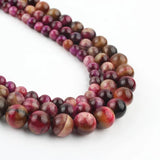 Fuchsia Bicolor Tiger Eye Stone Round Spacer Beads 15''