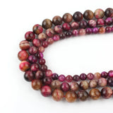 Fuchsia Bicolor Tiger Eye Stone Round Spacer Beads 15''