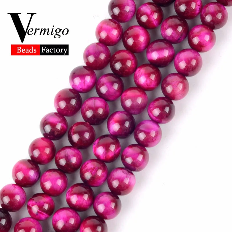 Fuchsia Tiger Eye Stone Beads for Jewelry Making 6 8 10mm