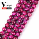 Fuchsia Tiger Eye Stone Beads for Jewelry Making 6 8 10mm