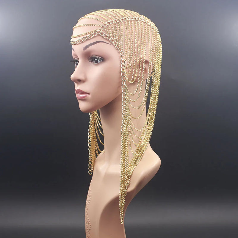 Aluminum Chain Multilayer Punk Rock Head Chain Hair Jewelry Women Party Wedding