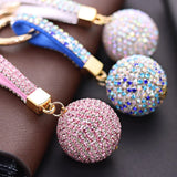 Crystal Keychain Rhinestone Leather Strap Bag Pendant Charm Keyring