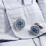 Crystal Noble Court Serrated Stainless Steel Cufflinks