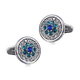 Crystal Noble Court Serrated Stainless Steel Cufflinks