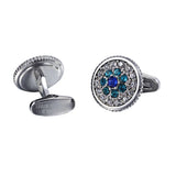 Crystal Noble Court Serrated Stainless Steel Cufflinks