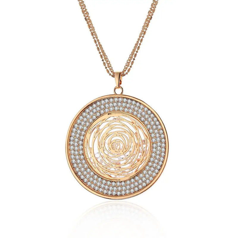 Clear Crystal Round Necklaces Hollow Sweater Necklace Women Statement Jewelry