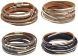 Crystal Rhinestone Leather Wrap Bracelet Multilayer Bangle Women Men