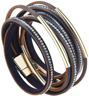 Crystal Rhinestone Leather Wrap Bracelet Multilayer Bangle Women Men