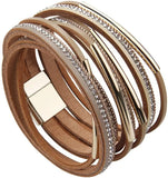 Crystal Rhinestone Leather Wrap Bracelet Multilayer Bangle Women Men
