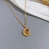 Crystal Moon Pendant Titanium Steel Necklace for Gift