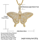 Cubic Zircon Butterfly Pendant Necklace Hip Hop Jewelry