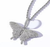 Cubic Zircon Butterfly Pendant Necklace Hip Hop Jewelry