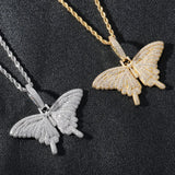 Cubic Zircon Butterfly Pendant Necklace Hip Hop Jewelry