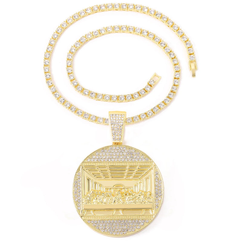 Drilling Last Supper Pendant Necklace Iced Out Cuban Link Men's Jewelry