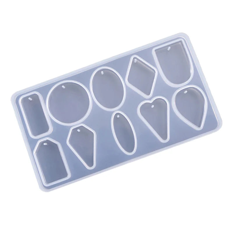 10 Silicone Mold Epoxy Perforated Round Rectangle Heart Pendant Sweater Chain