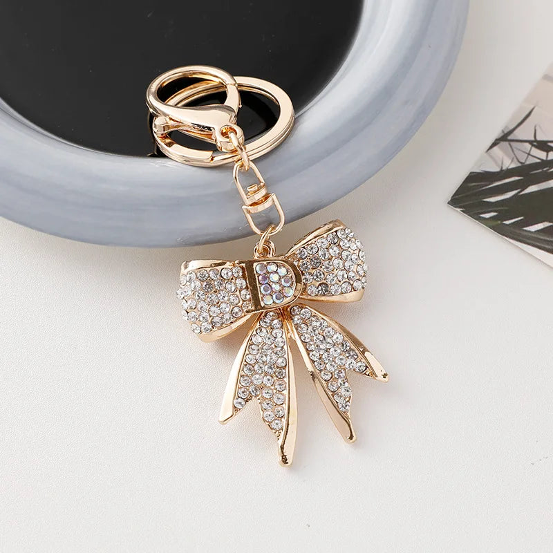 Rhinestone Bow Keychain Women Bag Charm Pendant Car Keyring D Key Chain