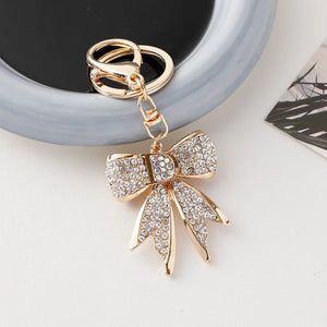 Rhinestone Bow Keychain Women Bag Charm Pendant Car Keyring D Key Chain