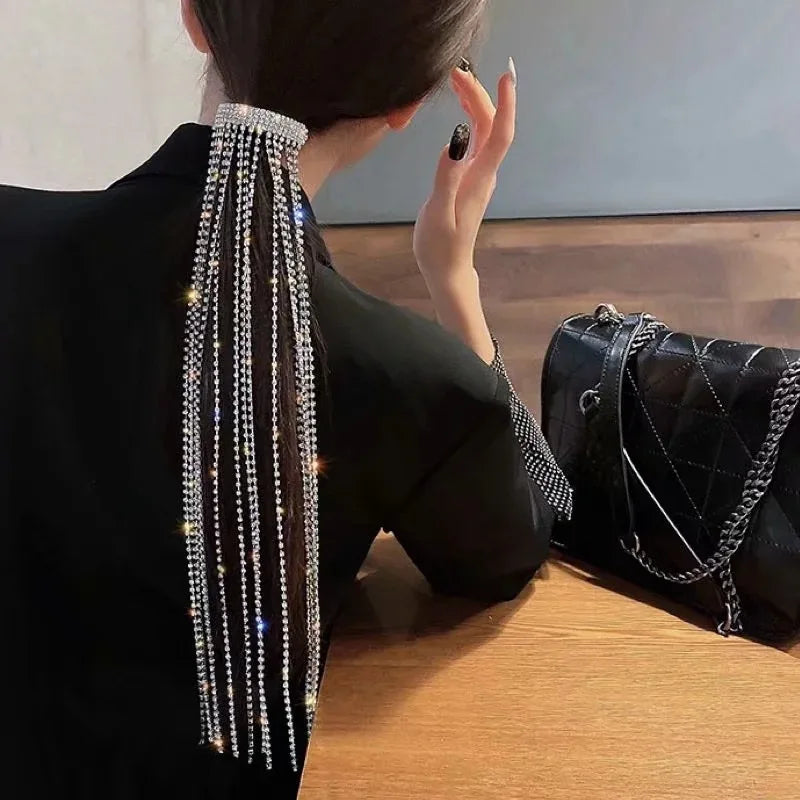 Rhinestone Head Chain Hairpin Headdress Tassel Hair Claw Bride Ornaments