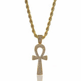 Bling Egyptian Ankh Cross Pendant Necklace Hip Hop Rapper Jewelry