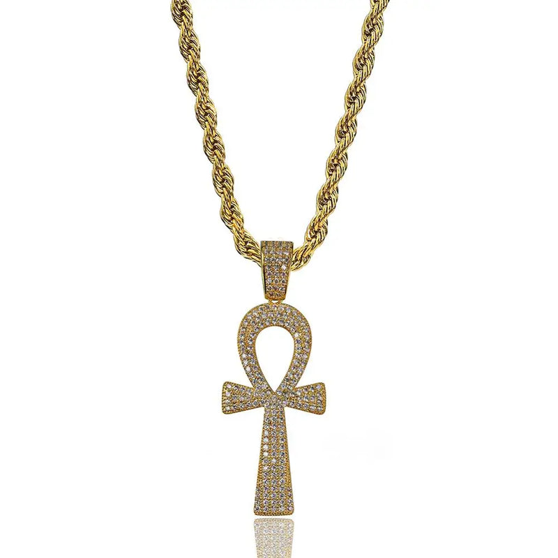 Bling Egyptian Ankh Cross Pendant Necklace Hip Hop Rapper Jewelry