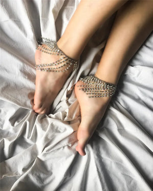 Rhinestone Tassel Anklet Foot Chain Crystal Jewelry for Women