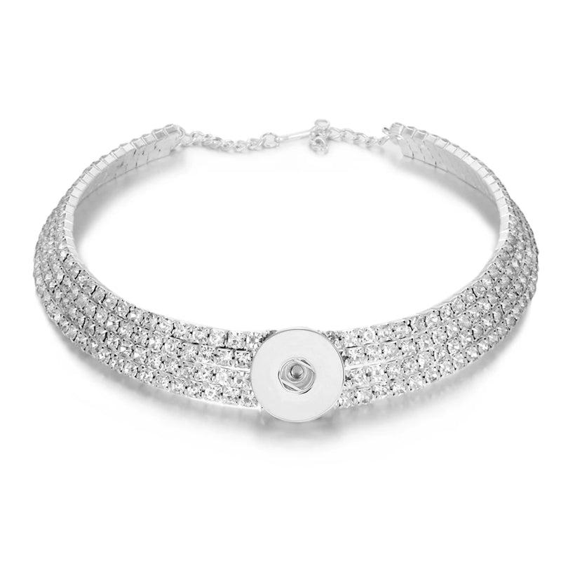 Rhinestone Torques 12mm 18mm Snap Button Necklace