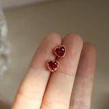 S925 Sterling Silver Peach Heart Earrings Red Small Earrings Female