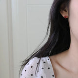 S925 Sterling Silver Peach Heart Earrings Red Small Earrings Female