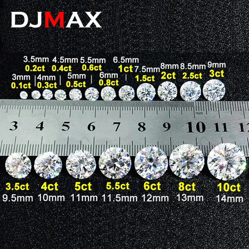 D Round Brilliant Cut Moissanites Loose Stones 0.7mm-14mm