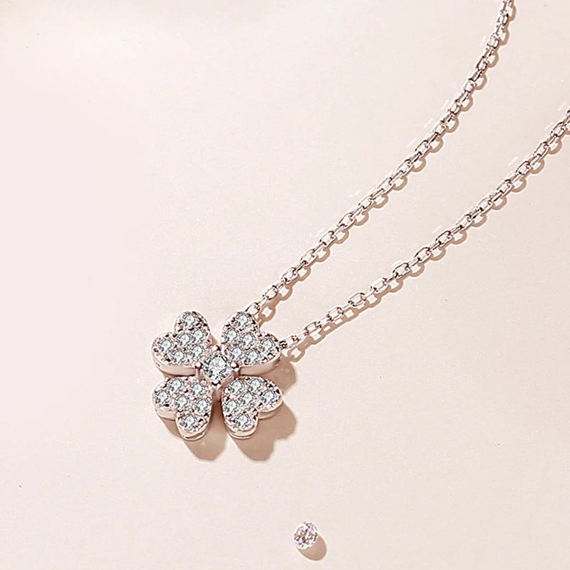 Zircon 925 Sterling Silver Clover Necklace for Women