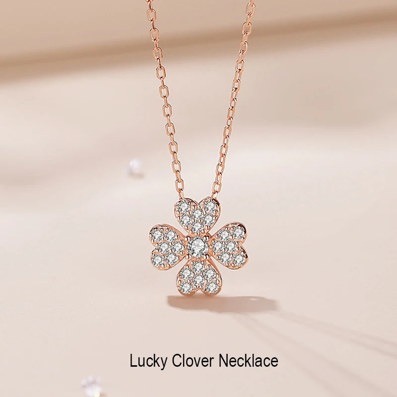 Zircon 925 Sterling Silver Clover Necklace for Women