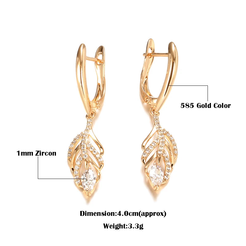 Zircon Hollow Leaf Dangle Earrings 585 Rose Vintage Jewelry