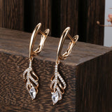 Zircon Hollow Leaf Dangle Earrings 585 Rose Vintage Jewelry