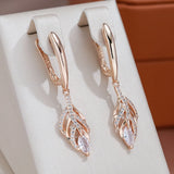 Zircon Hollow Leaf Dangle Earrings 585 Rose Vintage Jewelry