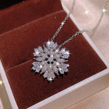 Zircon S925 Silver Jewelry Set for Women Snowflake Necklace Ring Earrings
