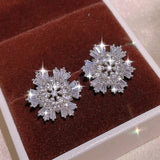 Zircon S925 Silver Jewelry Set for Women Snowflake Necklace Ring Earrings