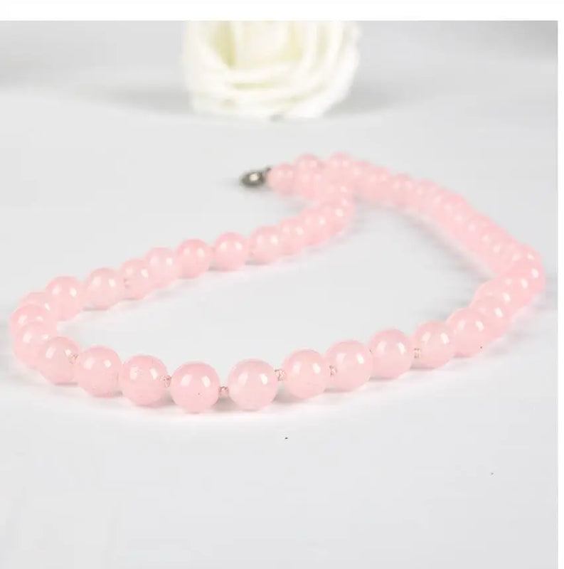 Romantic 10mm Rose Quartz Necklace for Her