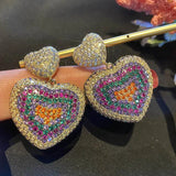Zirconium Love Heart Earrings Gradient Peach Gem Sweet Girls Jewelry