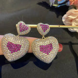 Zirconium Love Heart Earrings Gradient Peach Gem Sweet Girls Jewelry