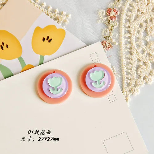 Flower Acrylic Contrast Stitching DIY Earrings Material