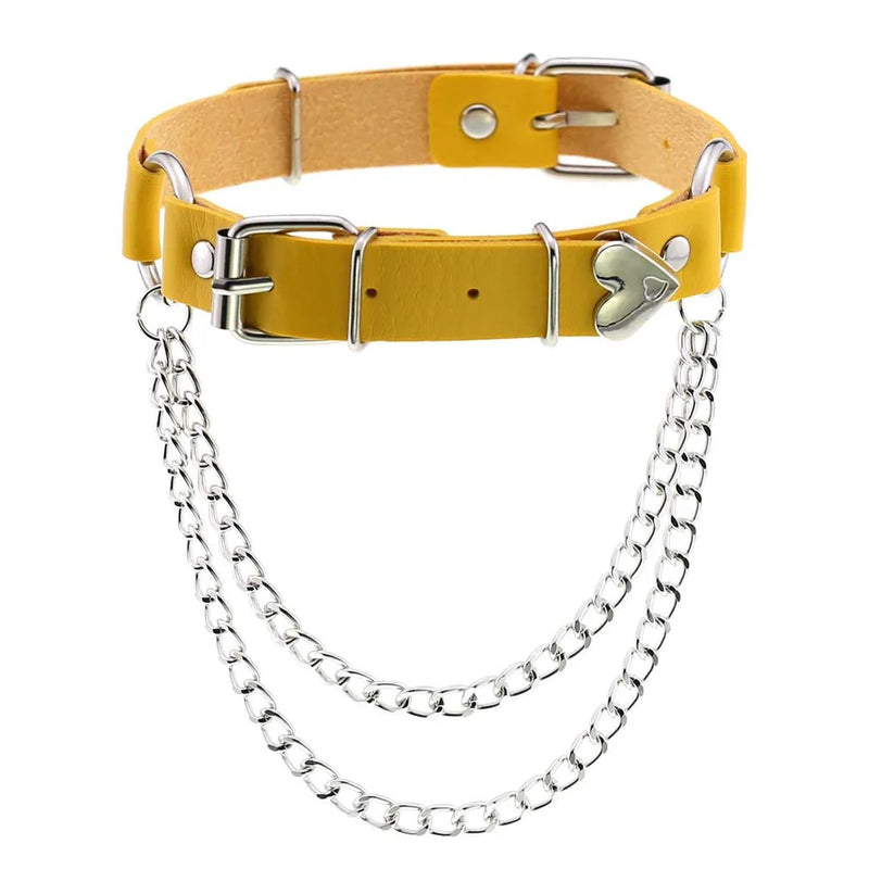 Gothic Punk Leather Love Chain Necklace
